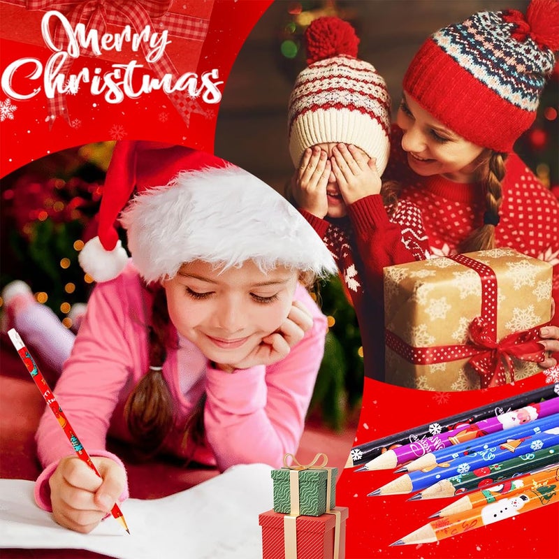 SETRUE 48 Pcs Christmas Pencils with Eraser, Xmas Wood Pencils Bulk for Christmas Party Favors School Classroom Supplies(12 Styles) - Image 5